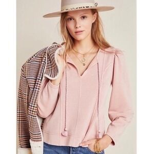 Anthropologie Maeve Jeanne Puff-Sleeved Pullover Pink Sweatshirt Size Small